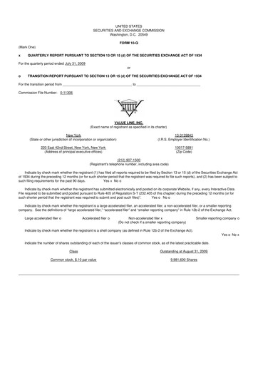 Thumbnail Value Line 10-Q Quarterly Report FY 