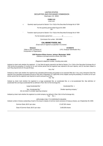 Thumbnail Cal-Maine Foods 10-Q Quarterly Report FY 