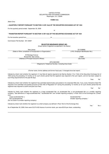 Thumbnail Selective Insurance 10-Q Quarterly Report FY 