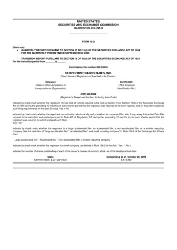 Thumbnail ServisFirst Bancshares 10-Q Quarterly Report FY 