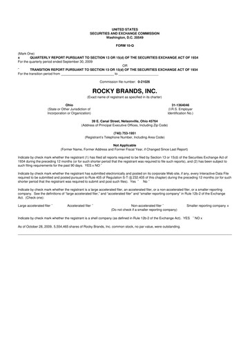 Thumbnail Rocky Brands 10-Q Quarterly Report FY 