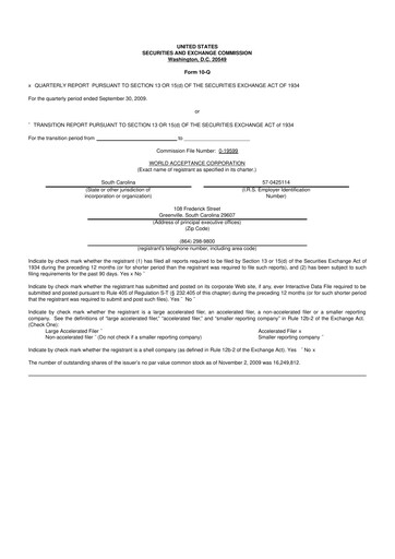 Thumbnail World Acceptance Corporation 10-Q Quarterly Report FY 