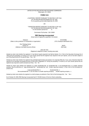 Thumbnail RBC Bearings 10-Q Quarterly Report FY 