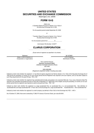 Thumbnail Clarus
 10-Q Quarterly Report FY 