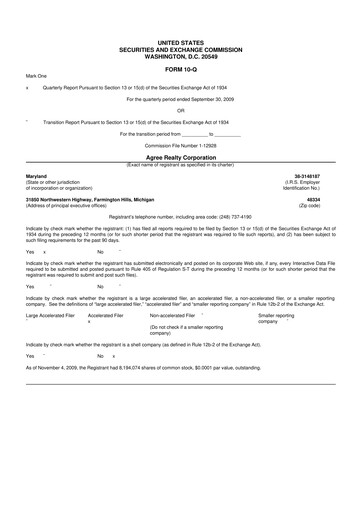 Thumbnail Agree Realty
 10-Q Quarterly Report FY 