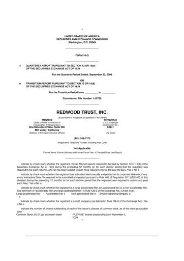 Thumbnail Redwood Trust 10-Q Quarterly Report FY 