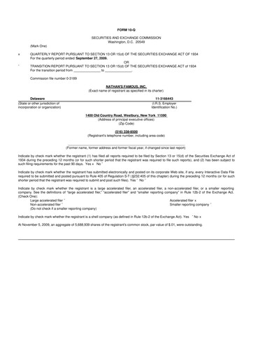 Miniature Nathan's Famous 10-Q Rapport trimestriel  