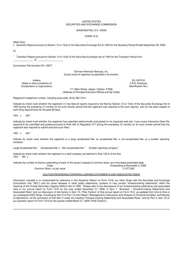 Thumbnail German American Bancorp 10-Q Quarterly Report FY 
