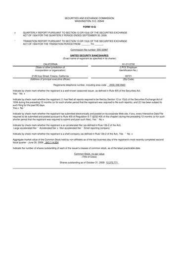 Thumbnail United Security Bancshares 10-Q Quarterly Report FY 