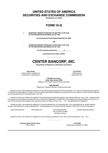 Thumbnail ConnectOne Bancorp 10-Q Quarterly Report FY 