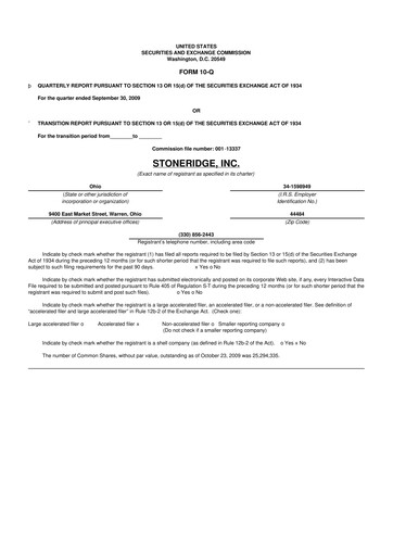 Thumbnail Stoneridge 10-Q Quarterly Report FY 
