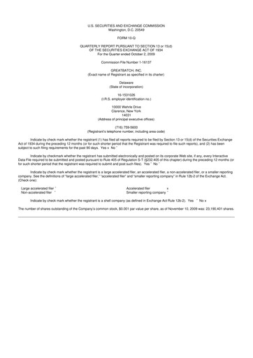 Miniature Integer Holdings
 10-Q Rapport trimestriel  
