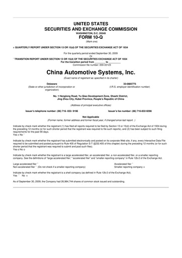 Thumbnail China Automotive Systems 10-Q Quarterly Report FY 