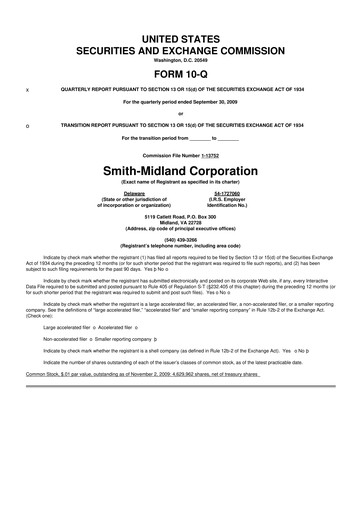 Miniature Smith-Midland Corporation 10-Q Rapport trimestriel  