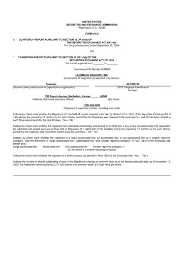 Thumbnail Landmark Bancorp 10-Q Quarterly Report FY 