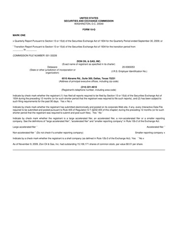 Miniature Zion Oil & Gas 10-Q Rapport trimestriel  