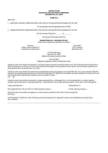 Vorschaubild BrainStorm Cell Therapeutics 10-Q Quartalsbericht  