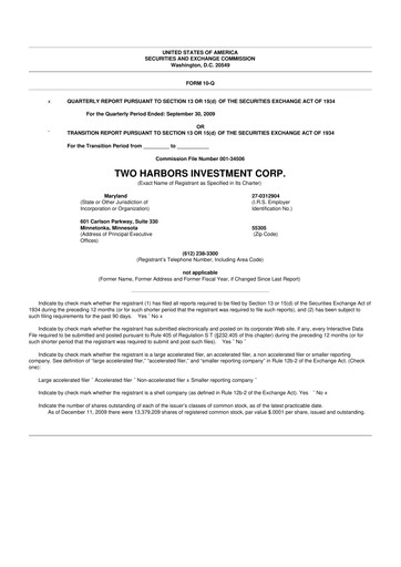 Miniature Two Harbors Investment
 10-Q Rapport trimestriel  