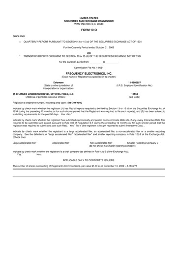 Thumbnail Frequency Electronics 10-Q Quarterly Report FY 