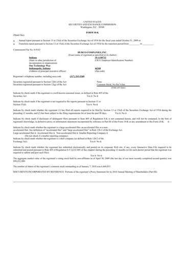 Thumbnail Hurco Companies 10-K Annual Report 