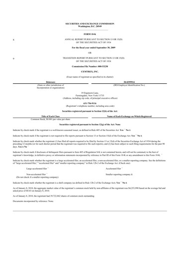 Thumbnail Cemtrex 10-K Annual Report 