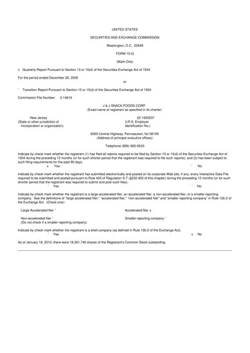 Thumbnail J&J Snack Foods
 10-Q Quarterly Report FY 