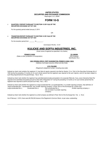 Thumbnail Kulicke and Soffa Industries 10-Q Quarterly Report FY 