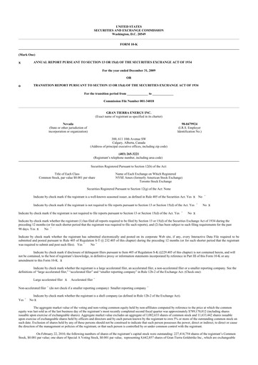 Thumbnail Gran Tierra Energy 10-K Annual Report 