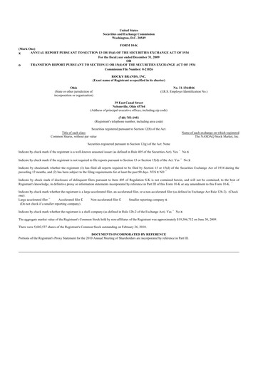 Thumbnail Rocky Brands 10-K Annual Report 