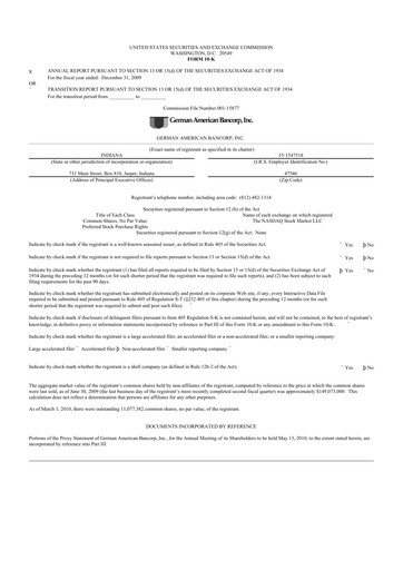 Thumbnail German American Bancorp 10-K Annual Report 