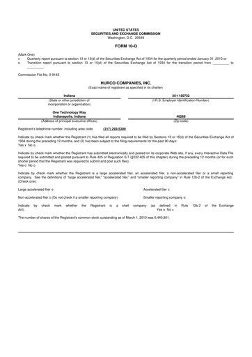 Thumbnail Hurco Companies 10-Q Quarterly Report FY 