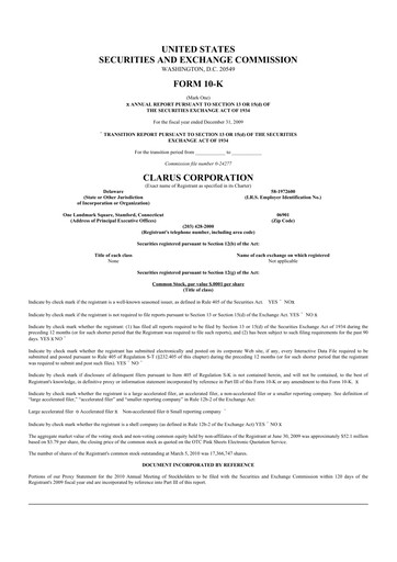 Thumbnail Clarus
 10-K Annual Report 