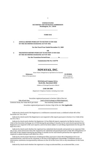 Thumbnail Novavax 10-K Annual Report 