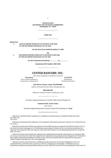 Thumbnail ConnectOne Bancorp 10-K Annual Report 