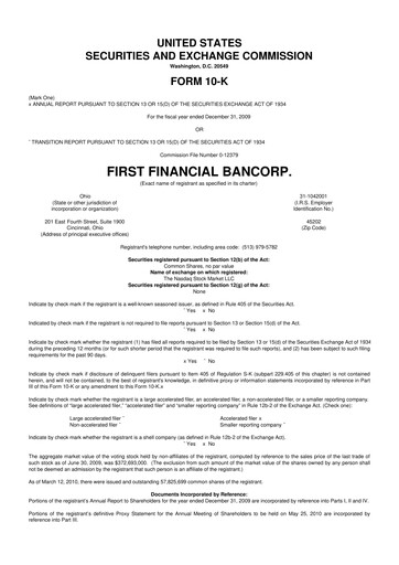 Thumbnail First Financial Bank
 10-K Annual Report 