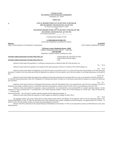 Thumbnail Landmark Bancorp 10-K Annual Report 