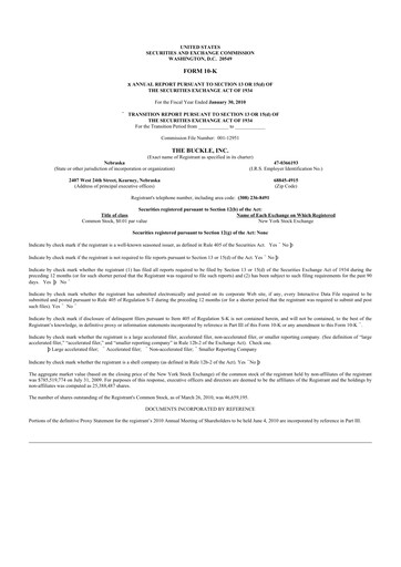 Thumbnail Buckle
 10-K Annual Report 