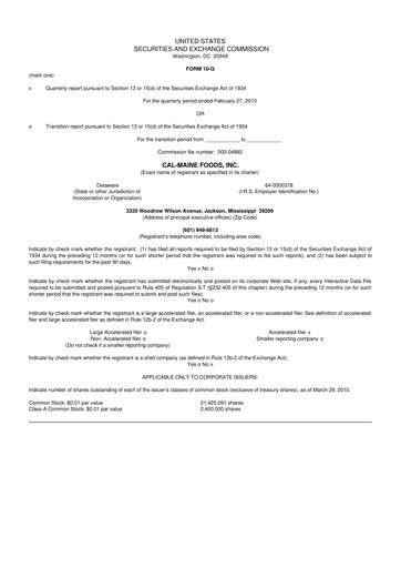 Thumbnail Cal-Maine Foods 10-Q Quarterly Report FY 