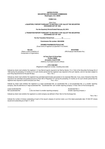 Thumbnail Oramed Pharmaceuticals 10-Q Quarterly Report FY 