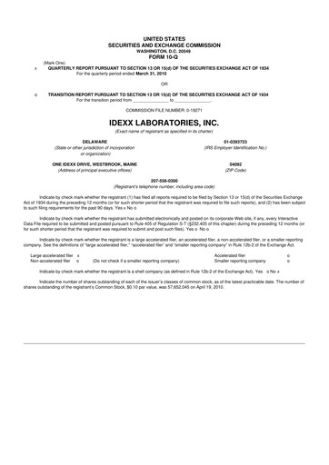 Thumbnail IDEXX Laboratories 10-Q Quarterly Report FY 