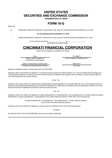 Thumbnail Cincinnati Financial
 10-Q Quarterly Report FY 
