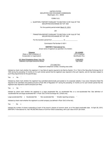 Miniature Dentsply Sirona
 10-Q Rapport trimestriel 2010 