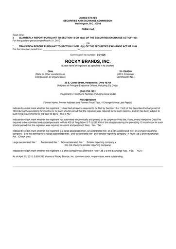 Thumbnail Rocky Brands 10-Q Quarterly Report FY 