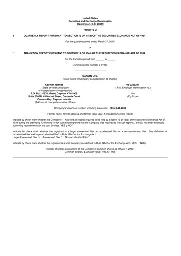 Vorschaubild Garmin 10-Q Quartalsbericht 2010 