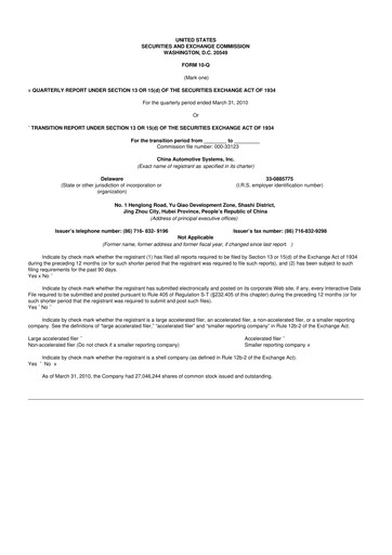 Thumbnail China Automotive Systems 10-Q Quarterly Report FY 