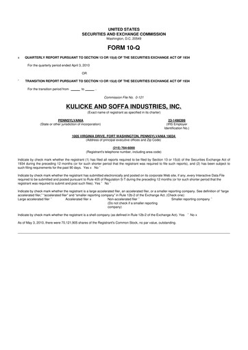 Thumbnail Kulicke and Soffa Industries 10-Q Quarterly Report FY 