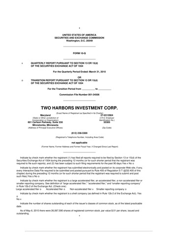 Miniature Two Harbors Investment
 10-Q Rapport trimestriel  