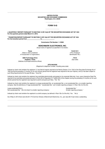 Vorschaubild Benchmark Electronics
 10-Q Quartalsbericht  