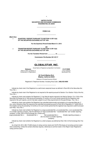 Thumbnail Globalstar
 10-Q Quarterly Report FY 