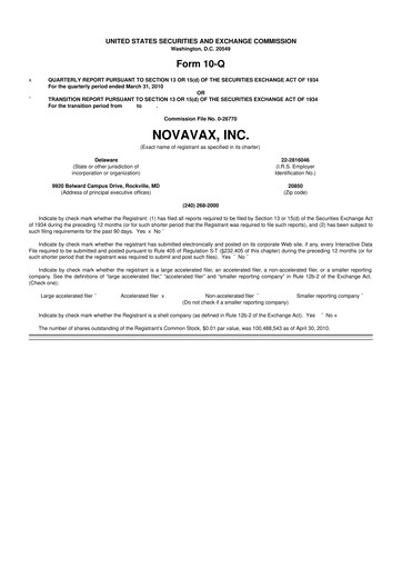 Thumbnail Novavax 10-Q Quarterly Report FY 